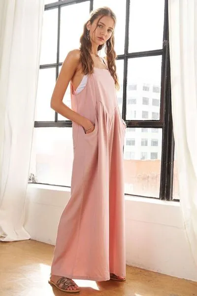 ADORA Square Neck Wide Leg Overalls with Pockets