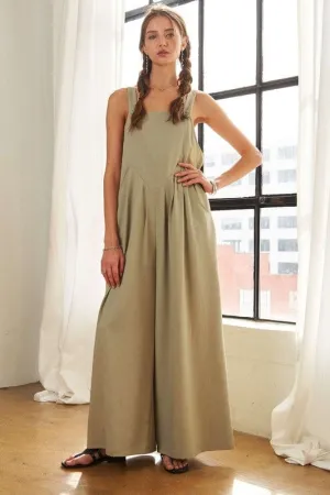 ADORA Square Neck Wide Leg Overalls with Pockets