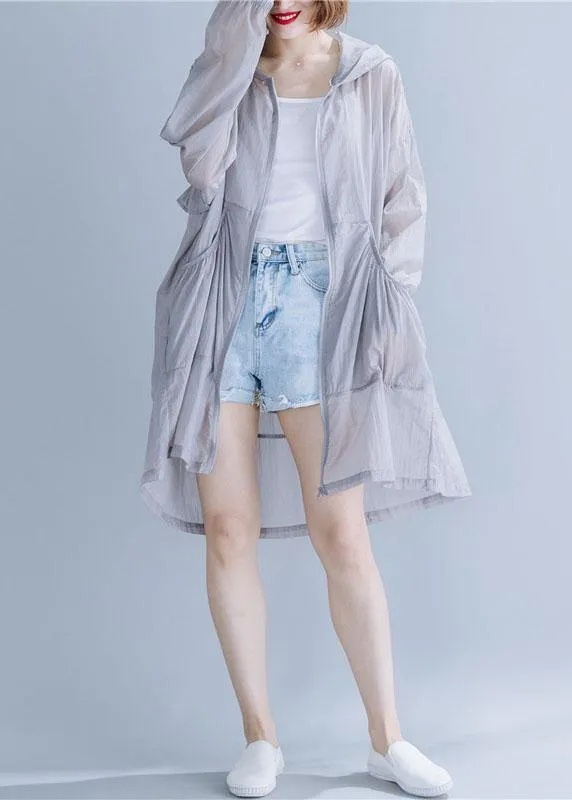 Art hooded cotton tunic top Fabrics gray blouses summer