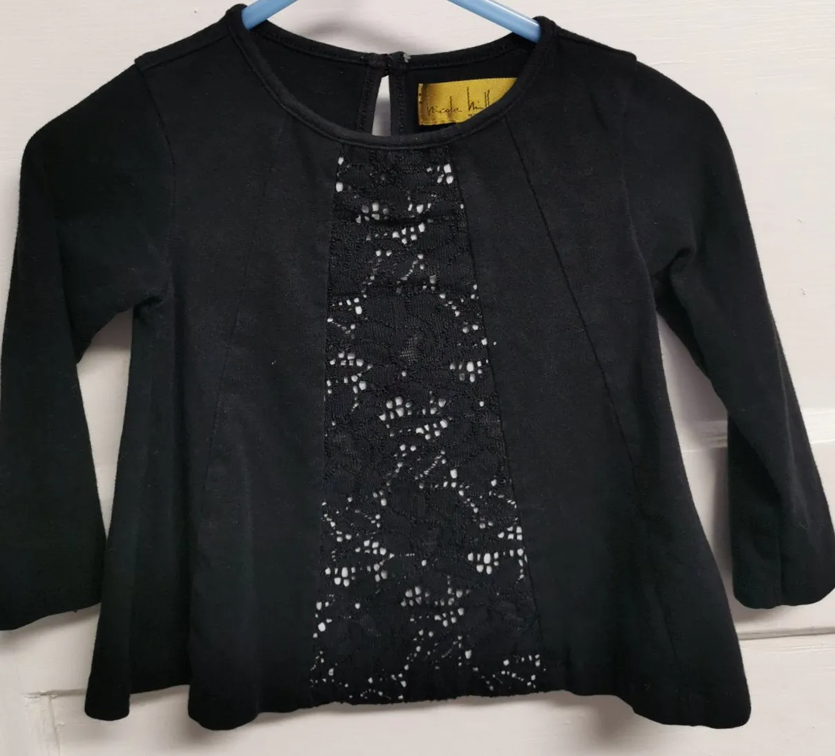 BABY GIRL SIZE 12 MONTHS - NICOLE MILLER, Long-sleeve Black Lace Dress Top VGUC B32