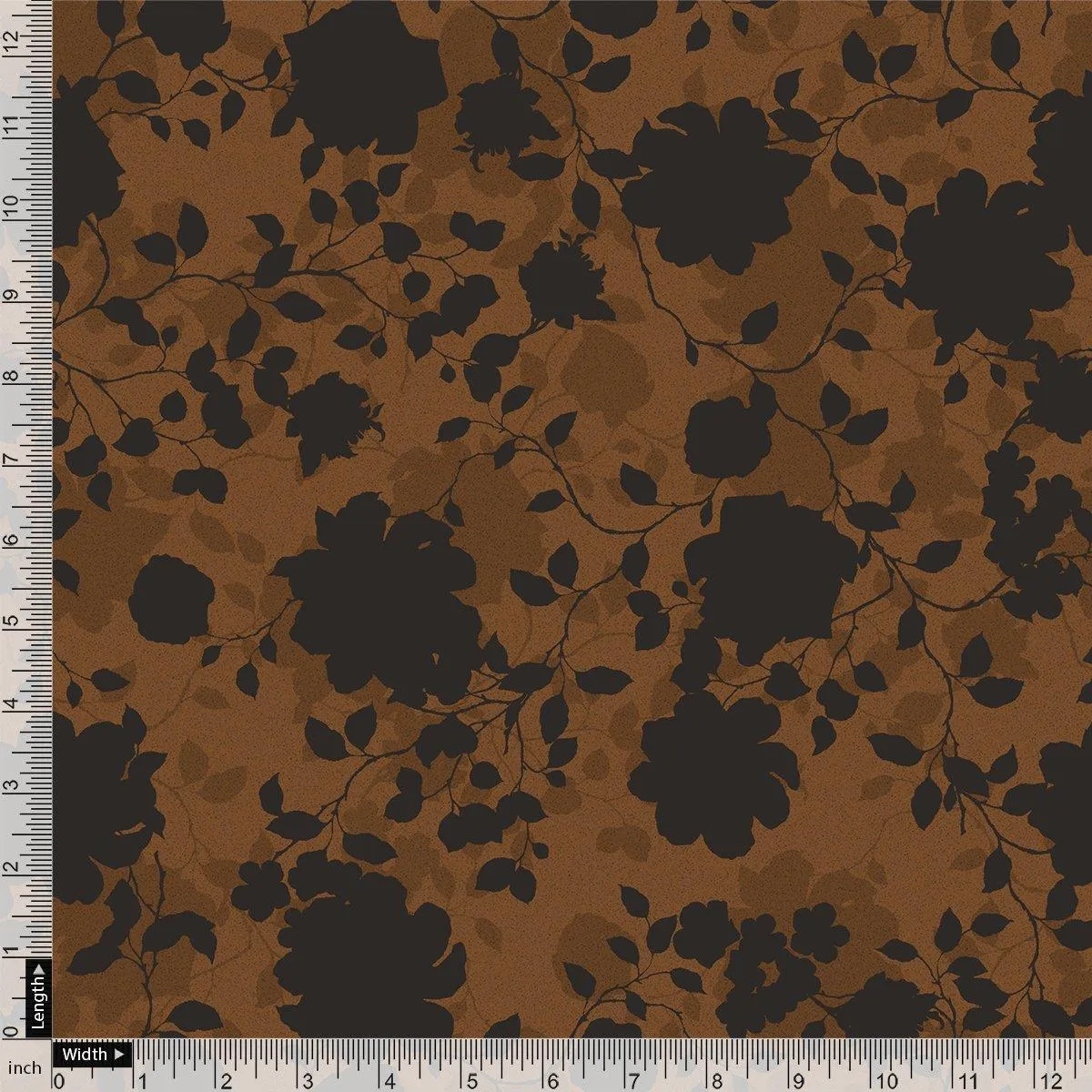 Black And Rustic Look Flower Digital Printed Fabric - Crepe