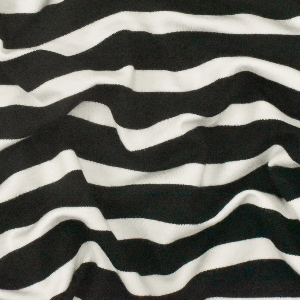 Black-Ivory Stripe Stretch Spandex Rayon Modal Jersey Knit Fabric