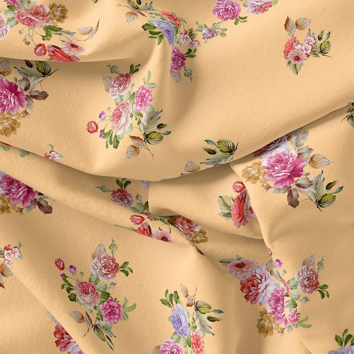 Bloom Pink Forest Flower Digital Printed Fabric - Crepe
