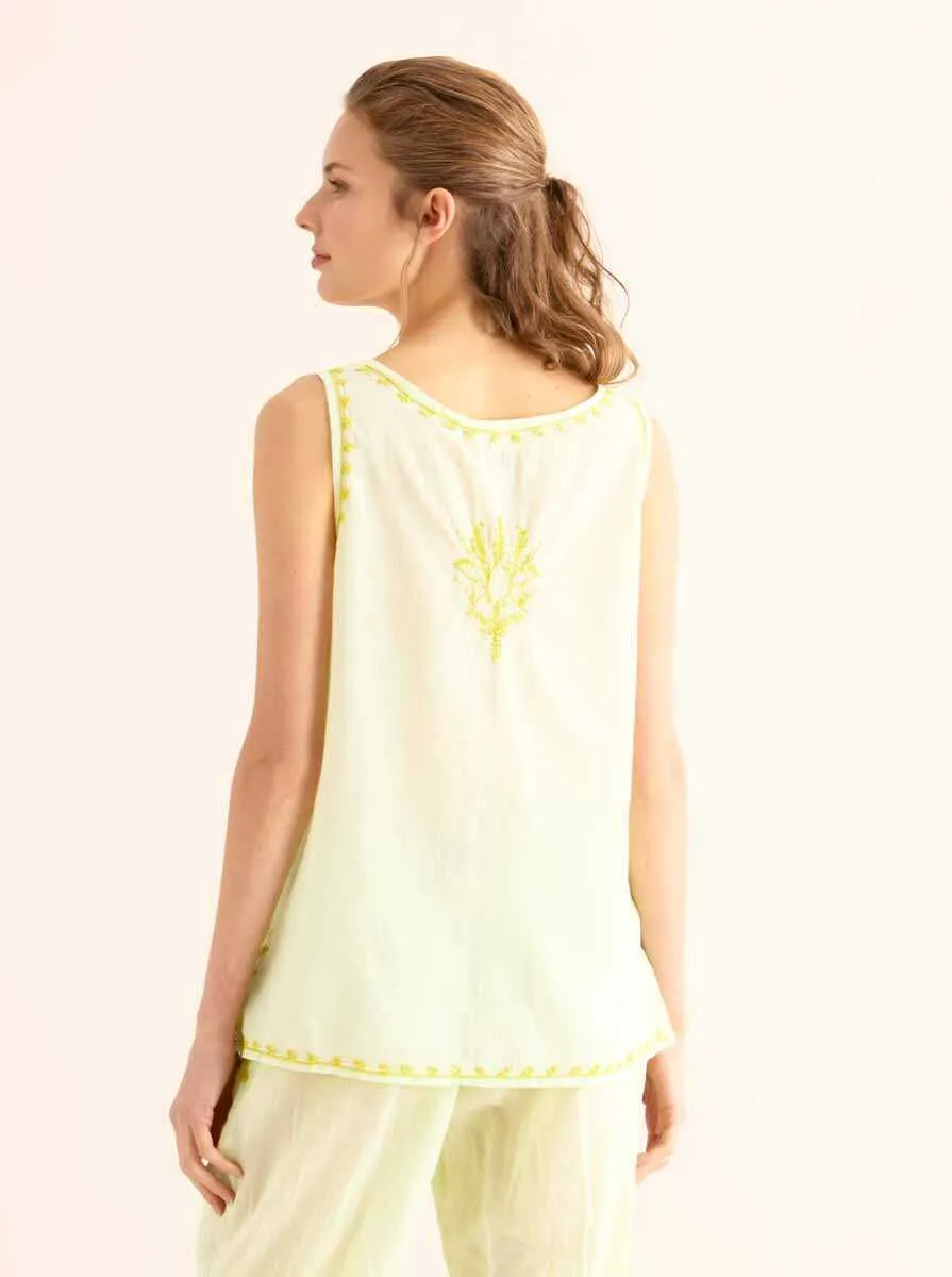 Blouse with Embroidered Collar Light Green
