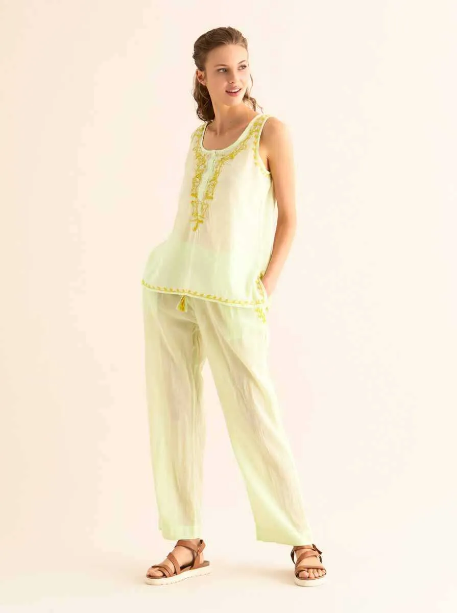 Blouse with Embroidered Collar Light Green