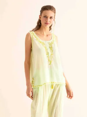 Blouse with Embroidered Collar Light Green