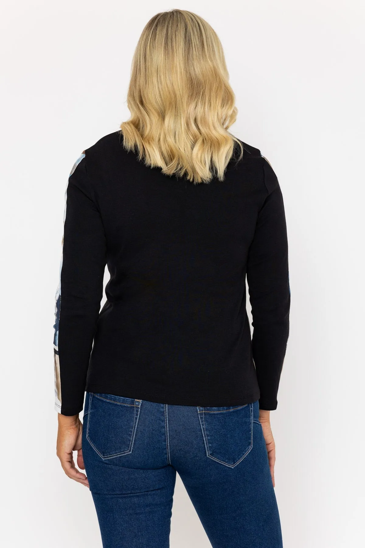 Blue Abstract Print V-Neck Long Sleeve Top