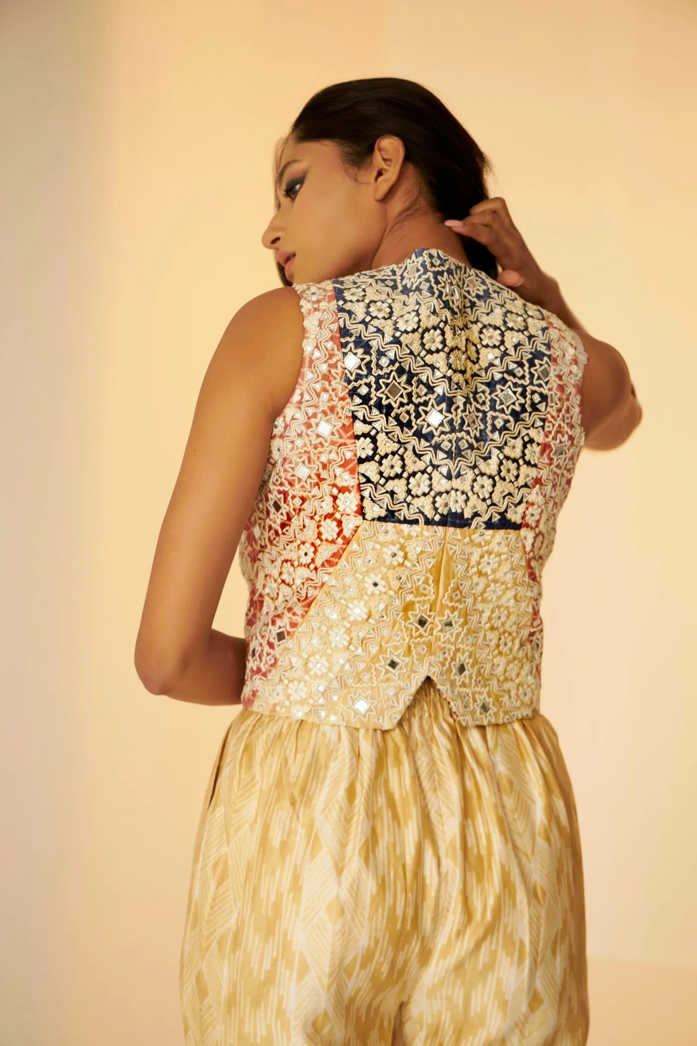 Blue & Beige Mehnaaz Waistcoat And Pant Set