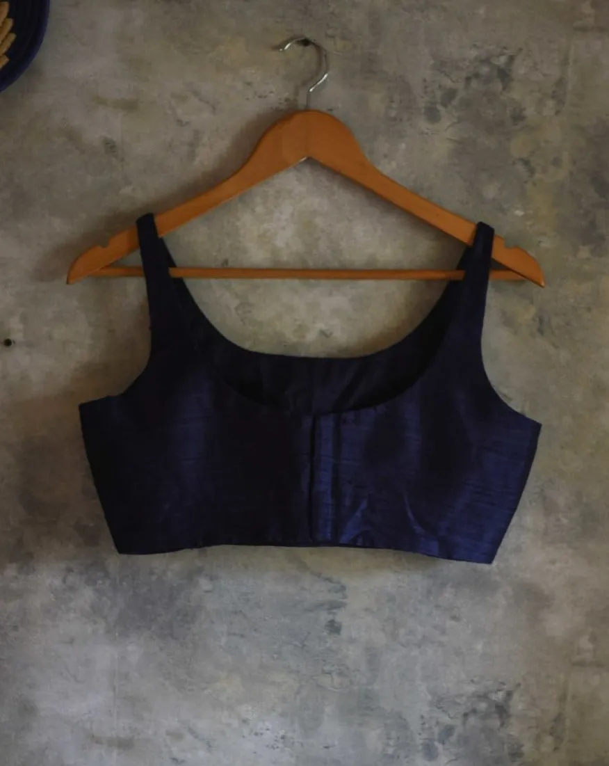 Blue Color Silk Readymade Sleeveless Blouse
