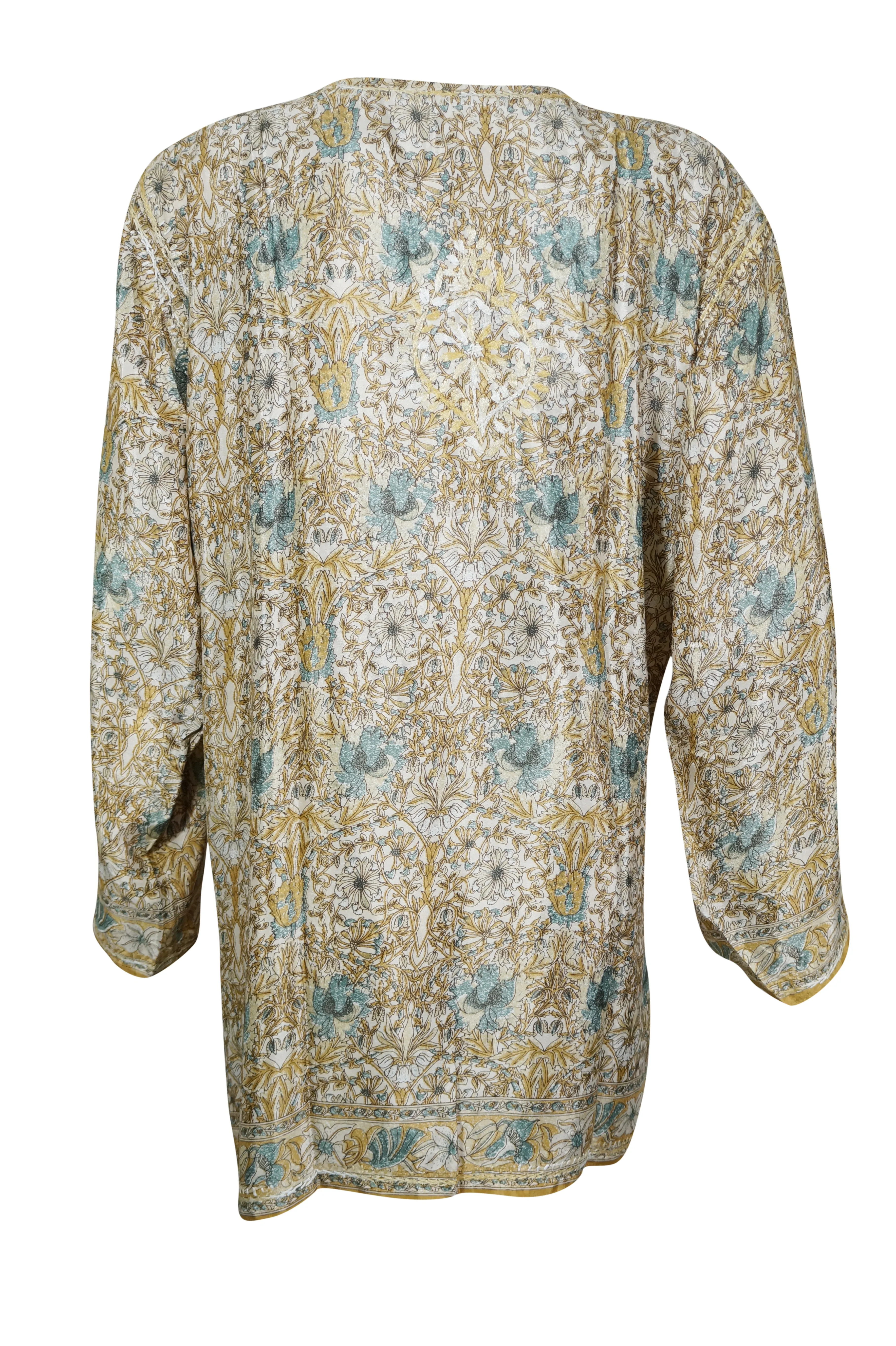 Boho Silk Elegance – Hand-Embroidered Beige Floral Short Kurti 2XL