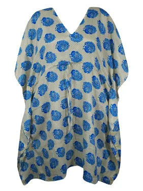 Boho Women's Kaftan Dress – Recycled Silk Summer Beauty with Peacock Vibes L-2X