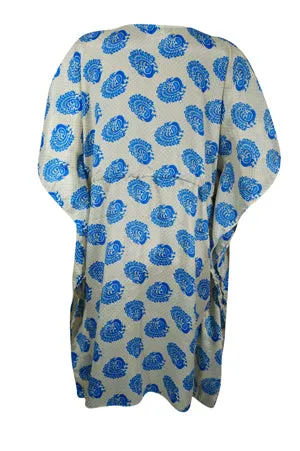Boho Women's Kaftan Dress – Recycled Silk Summer Beauty with Peacock Vibes L-2X