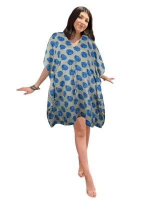 Boho Women's Kaftan Dress – Recycled Silk Summer Beauty with Peacock Vibes L-2X