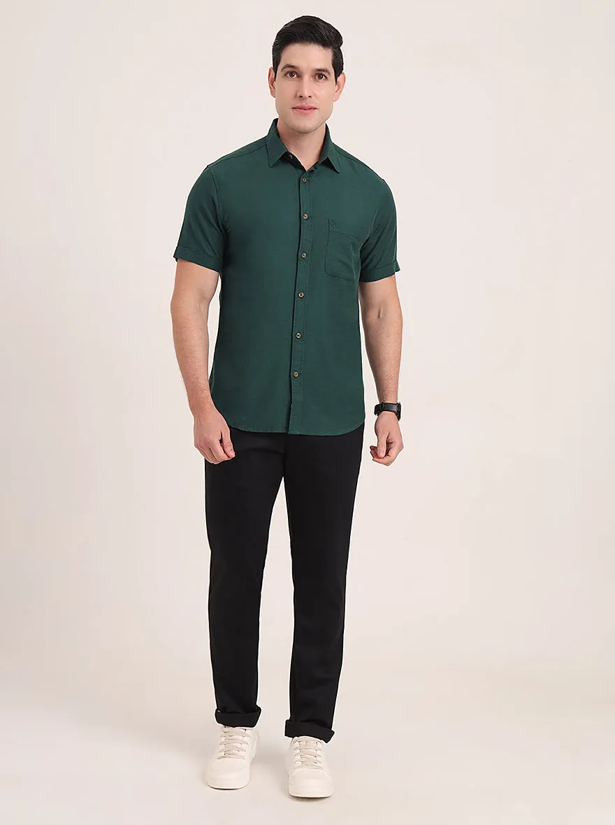 Bottle Green Solid Slim Fit Casual Shirt | Greenfibre
