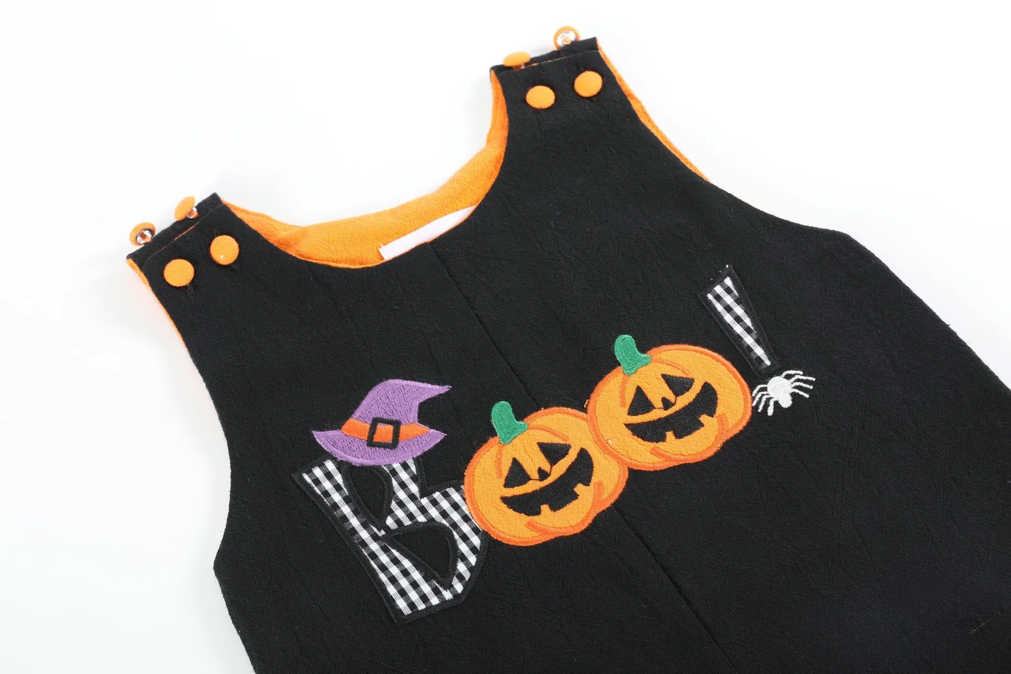Boys Black and Orange Boo Halloween Overalls