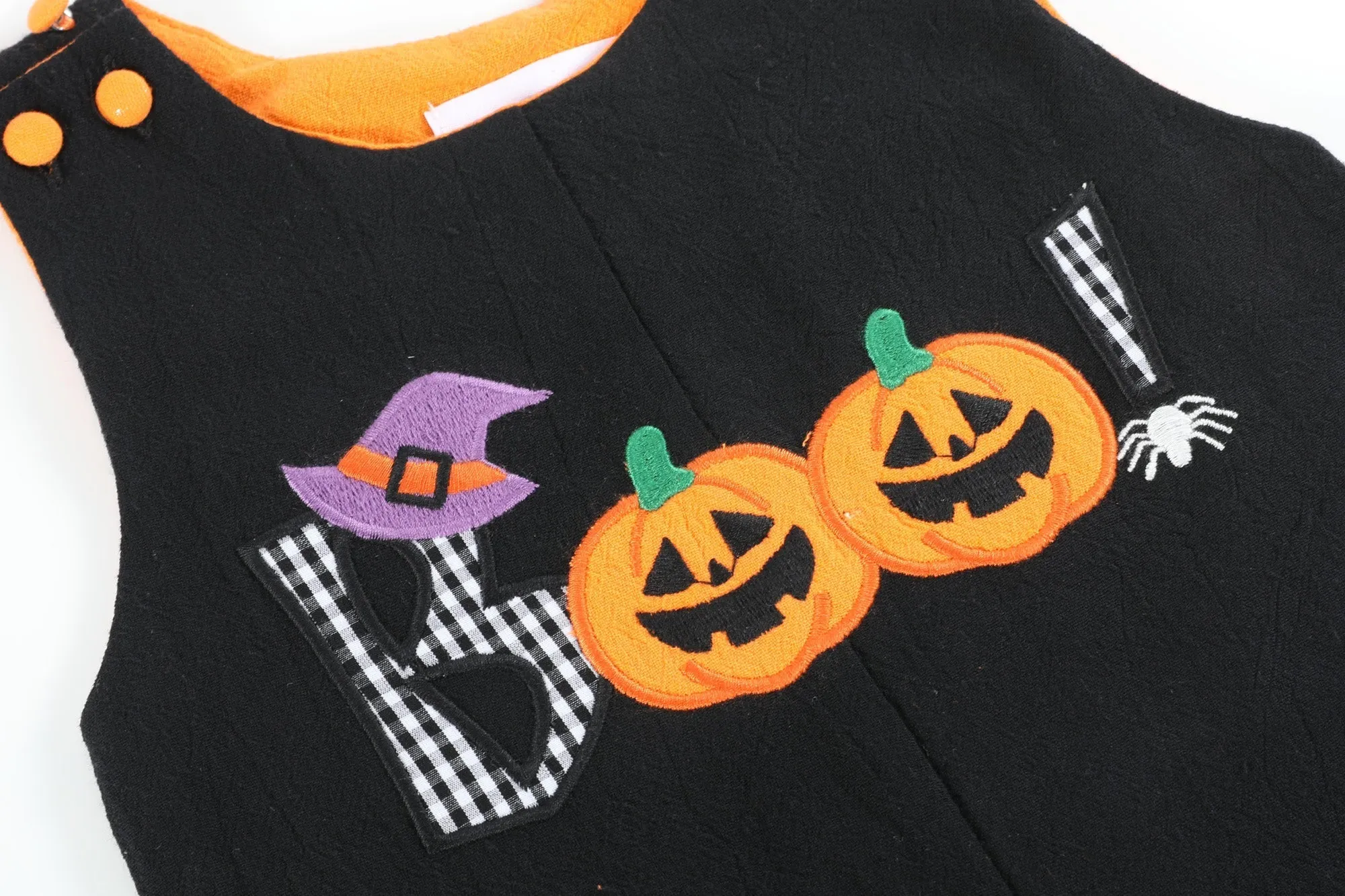 Boys Black and Orange Boo Halloween Overalls