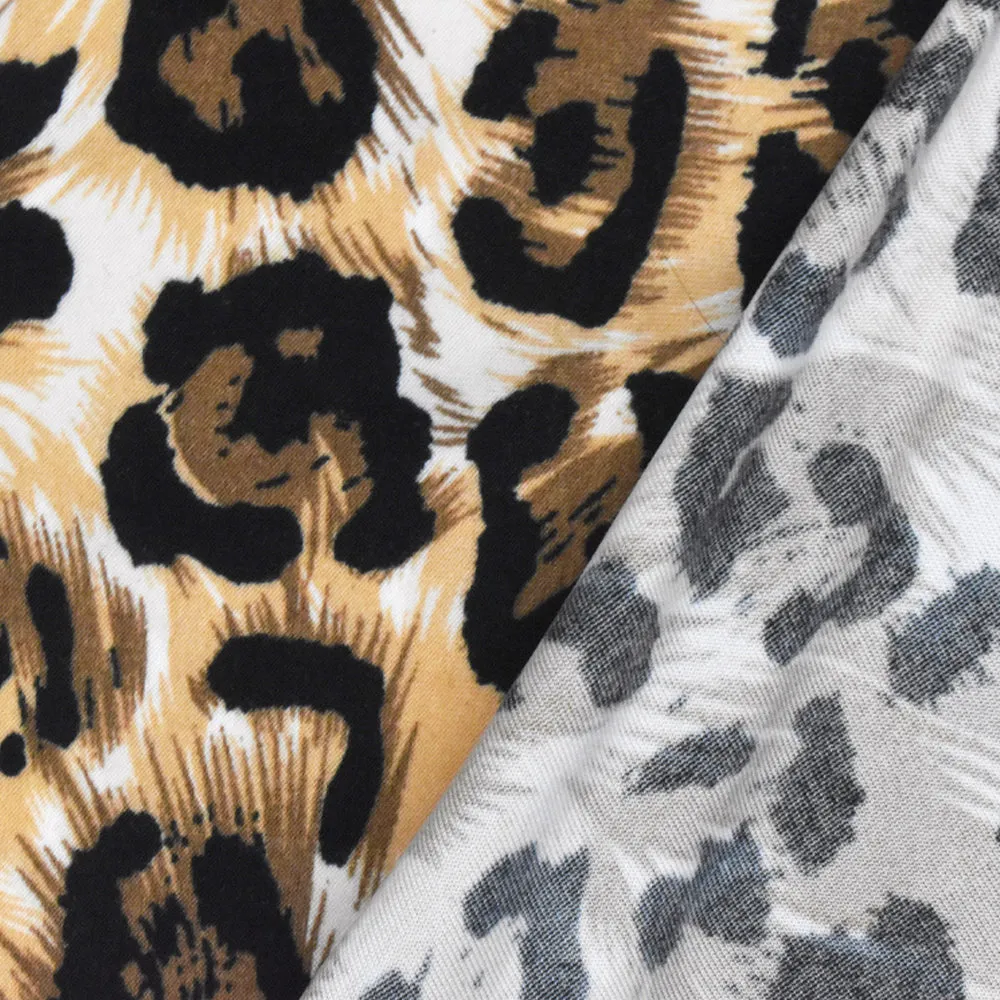 Brown-Beige-Multi Leopard Printed Stretch Jersey Knit Fabric