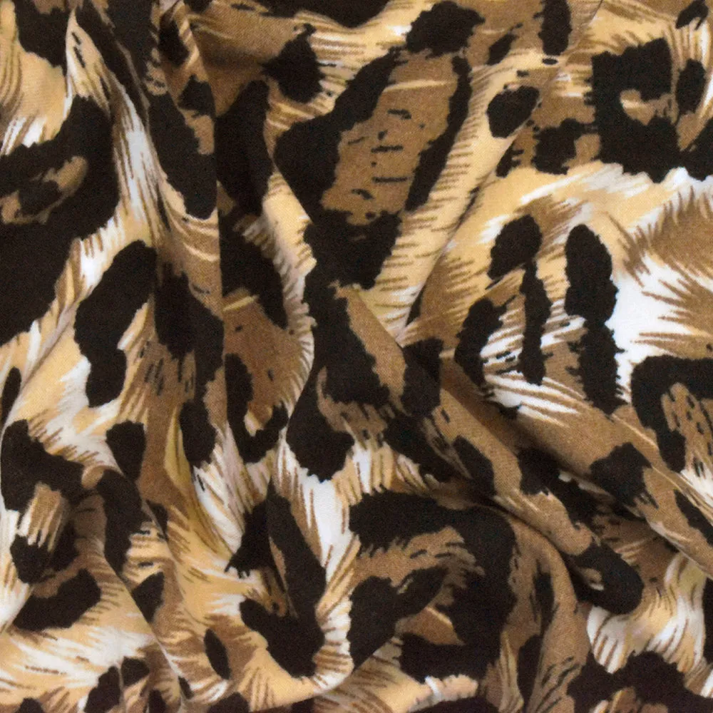 Brown-Beige-Multi Leopard Printed Stretch Jersey Knit Fabric
