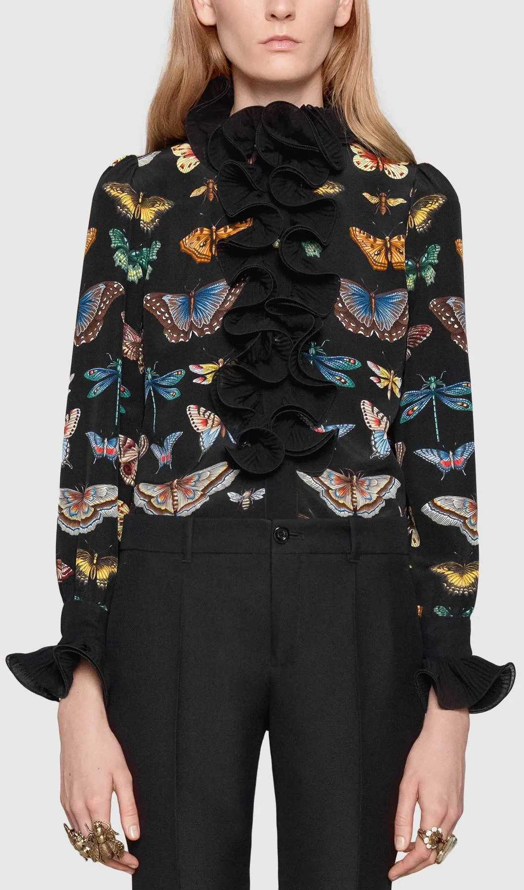 Butterfly Print Shirt with Ruffle Detail