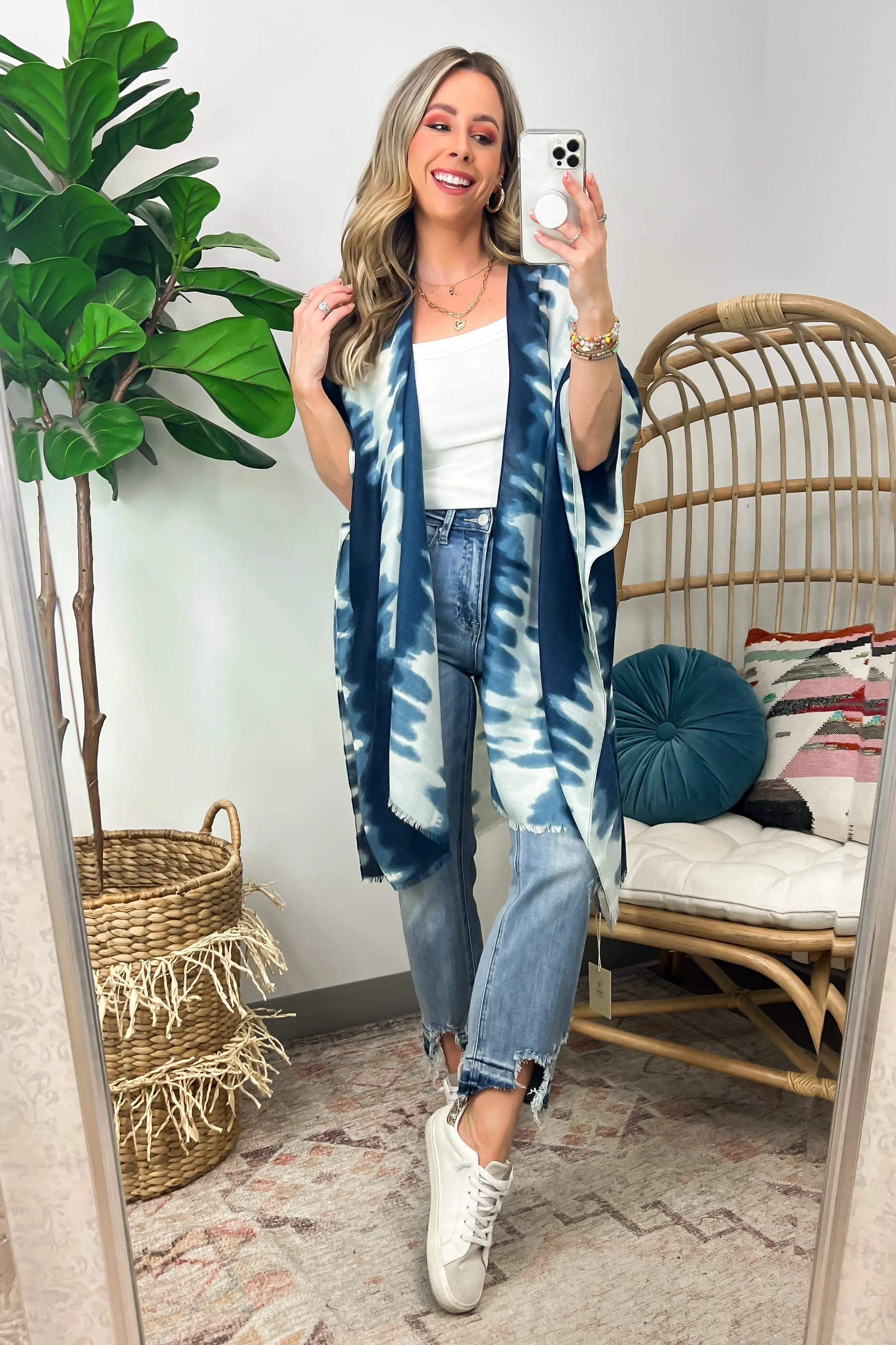 Callidora Tie Dye Wave Print Kimono Top - FINAL SALE