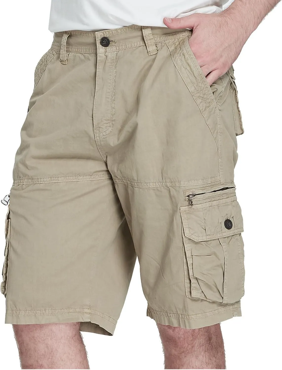 Cargo Shorts for Men Flat Front Summer Outdoors Workwear Slim Fit Trousers Multi Pockets Zipper Straight Leg Shorts