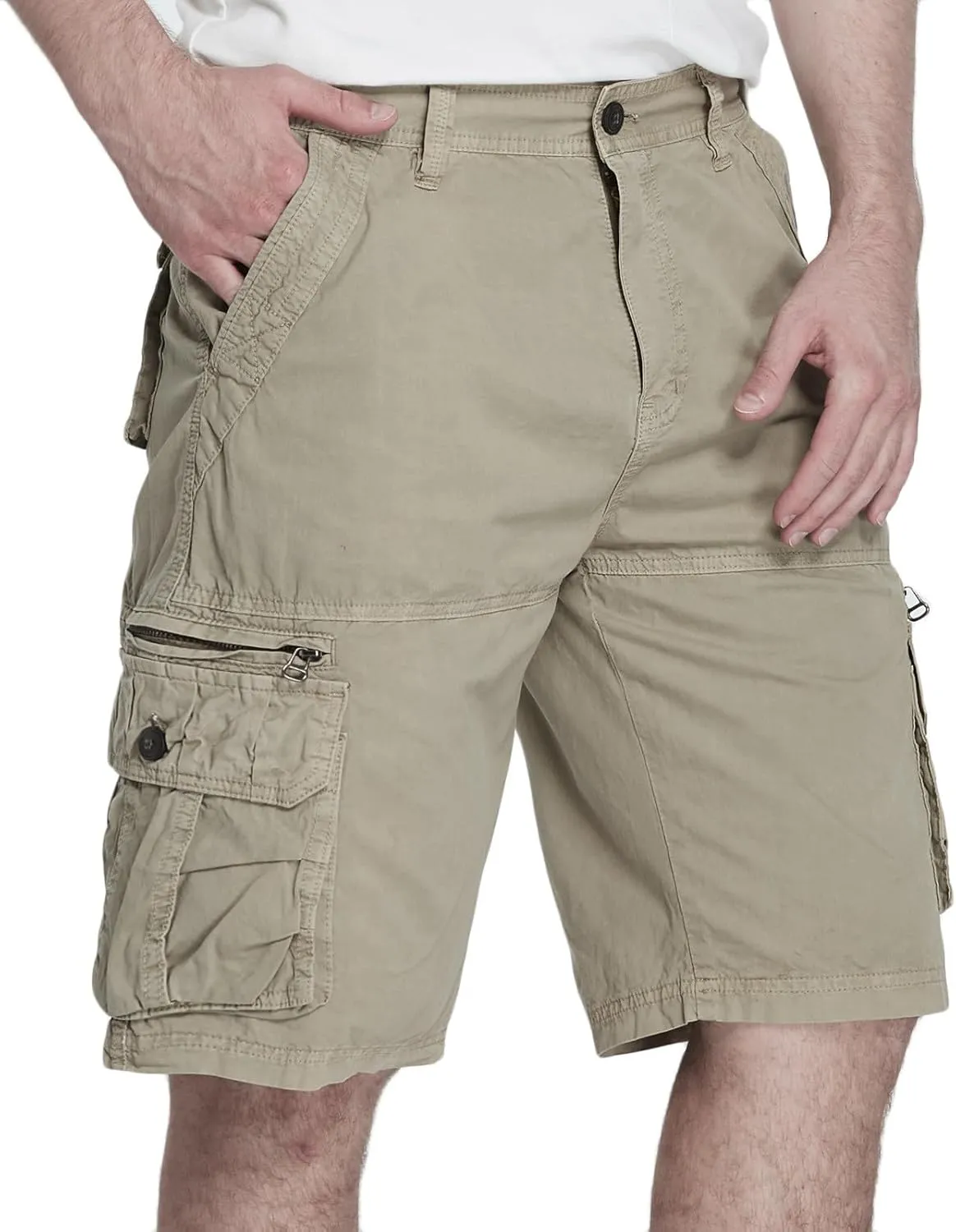 Cargo Shorts for Men Flat Front Summer Outdoors Workwear Slim Fit Trousers Multi Pockets Zipper Straight Leg Shorts