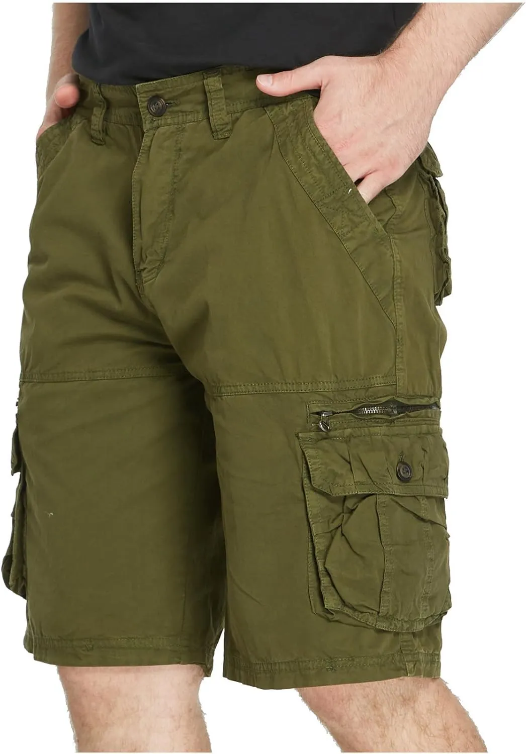 Cargo Shorts for Men Flat Front Summer Outdoors Workwear Slim Fit Trousers Multi Pockets Zipper Straight Leg Shorts