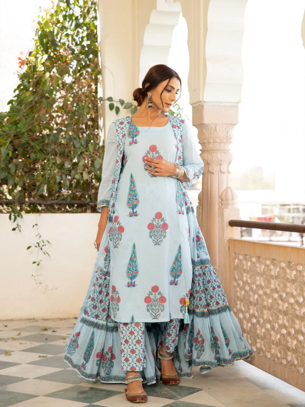 Chandni firoza mughal baagh jacket set
