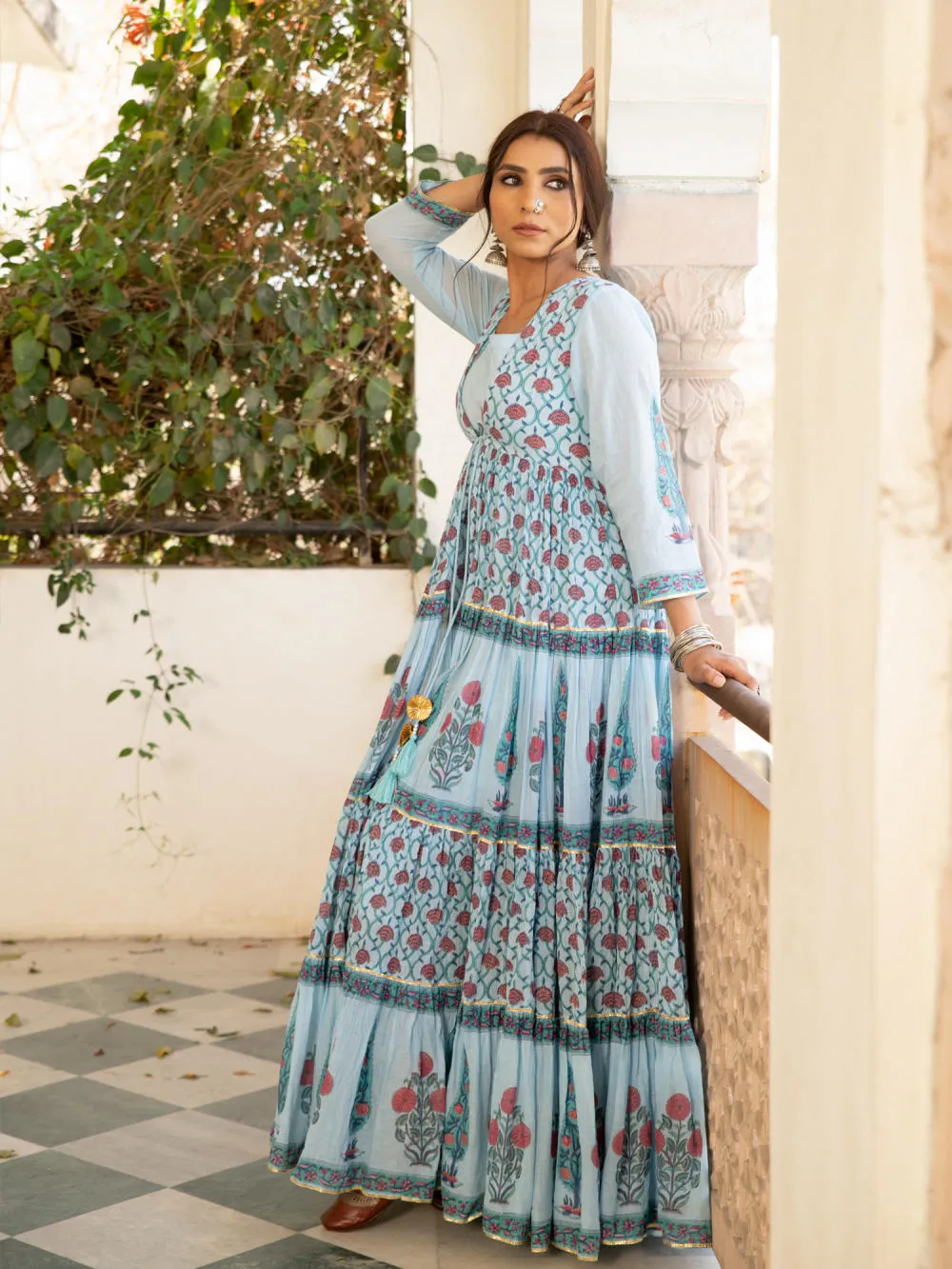 Chandni firoza mughal baagh jacket set