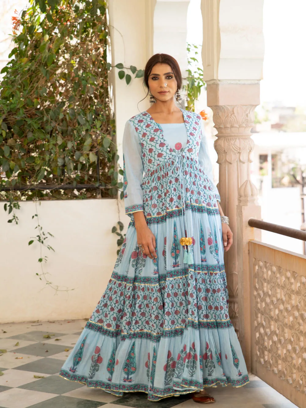 Chandni firoza mughal baagh jacket set