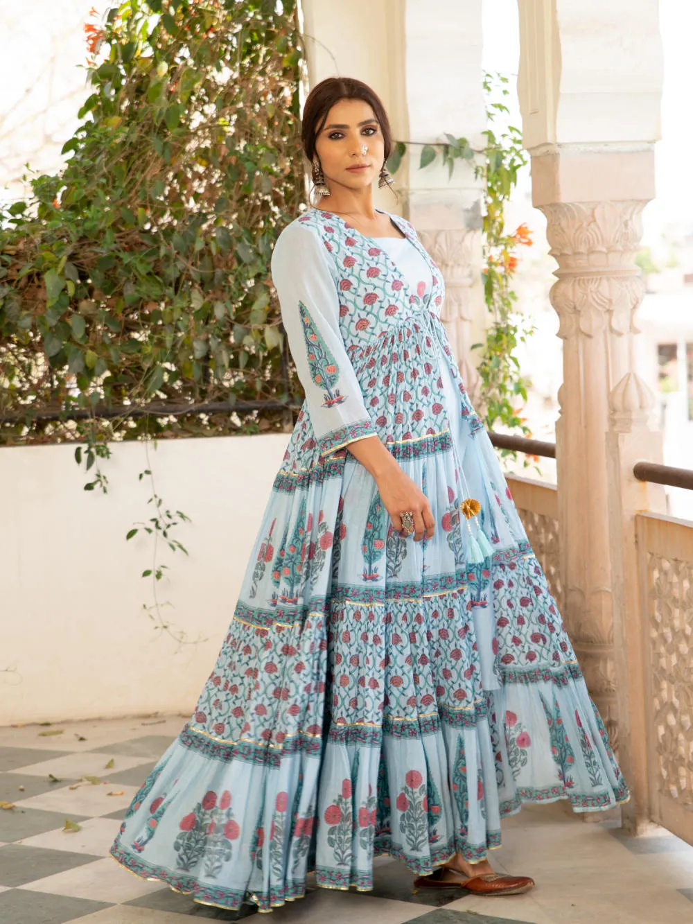 Chandni firoza mughal baagh jacket set