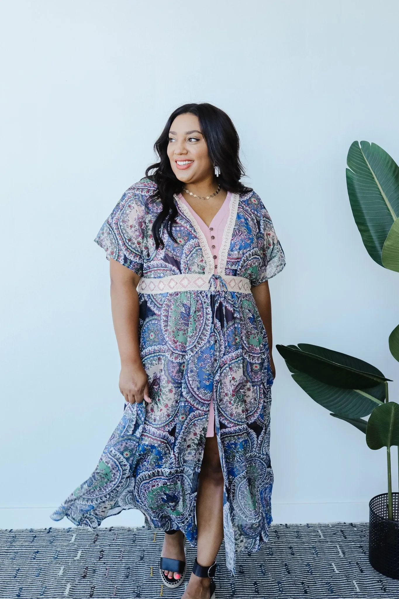 Chiffon Medallions Long Kimono