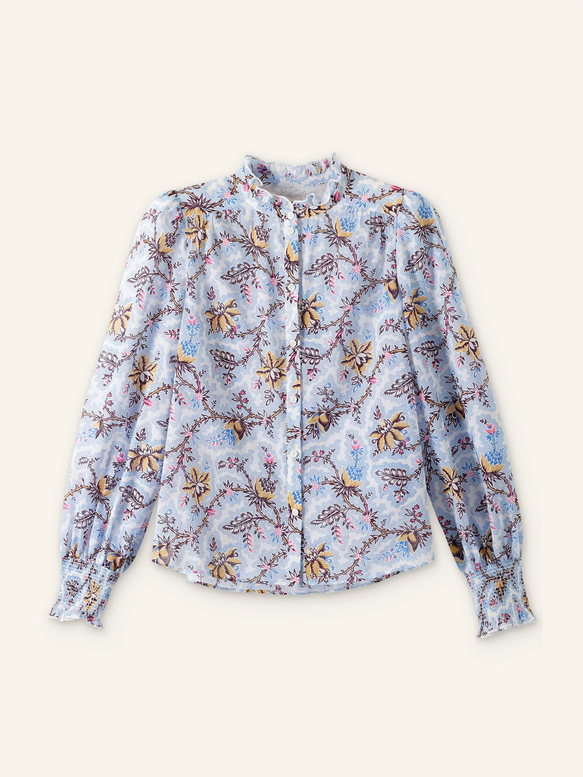 Cotton voile soft bloom print blouse