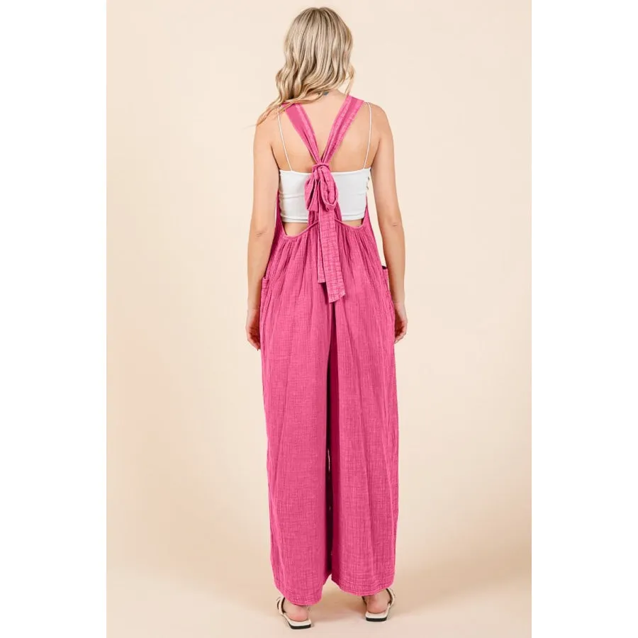 Culture Code Full Size Pocketed Sleeveless Wide Leg Overalls