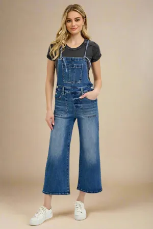 Dark Wash Denim Crop Overalls