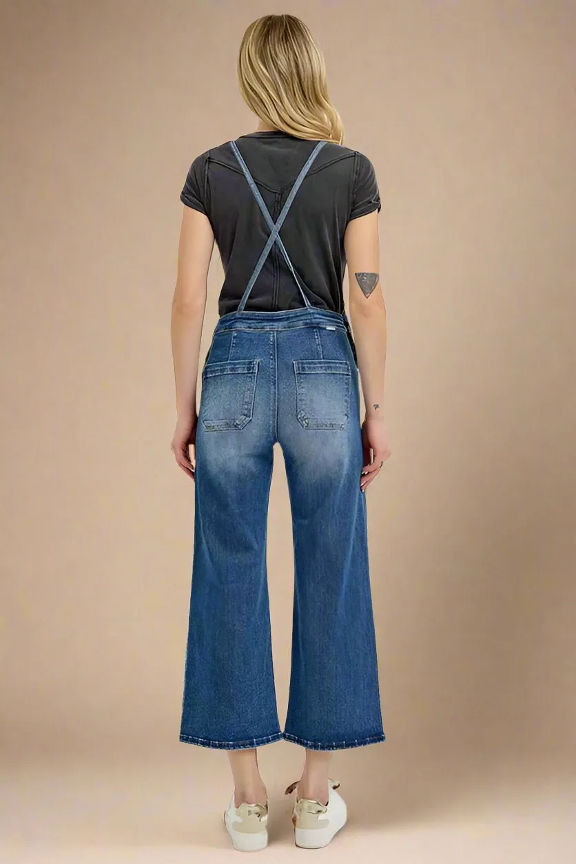 Dark Wash Denim Crop Overalls