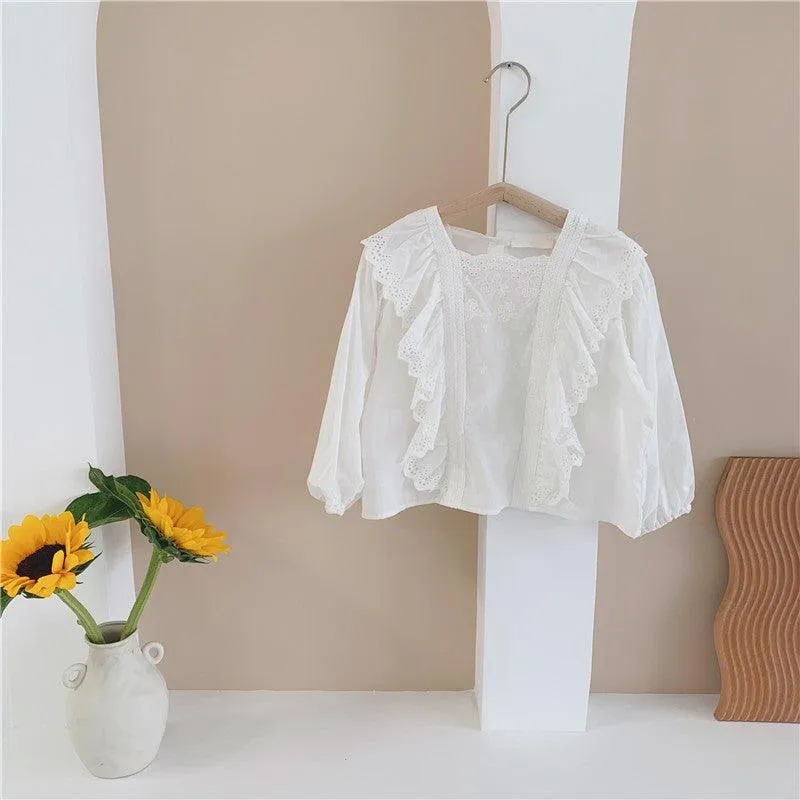 Denim overalls long-sleeved lace shirt Korean suit
