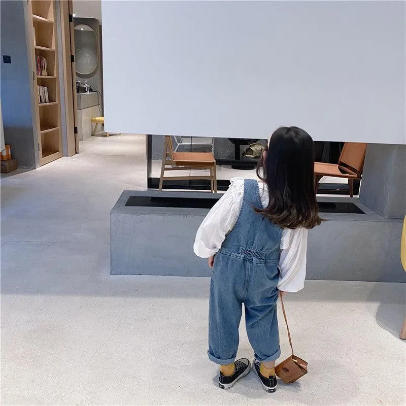 Denim overalls long-sleeved lace shirt Korean suit