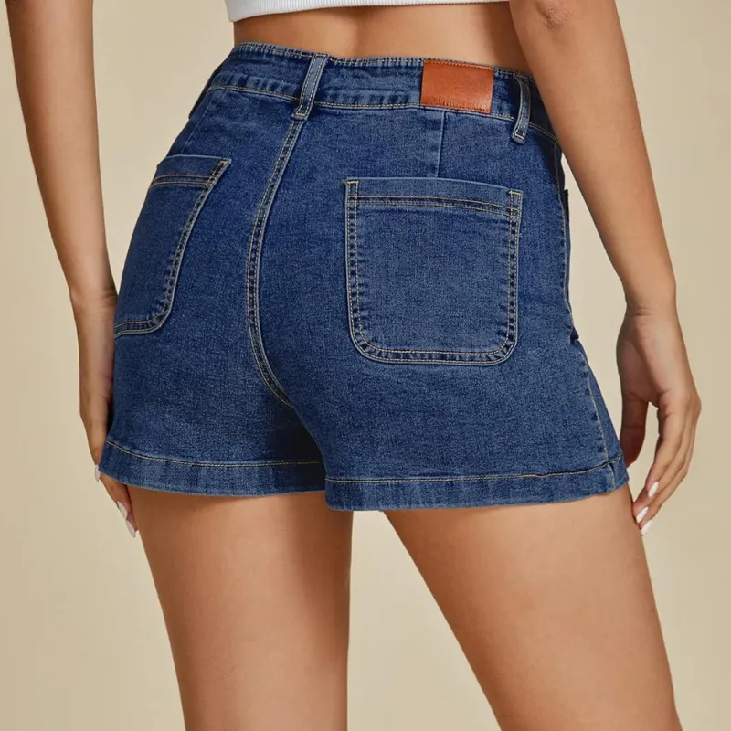 Denim Utility Shorts With High Rise And Functional Pockets