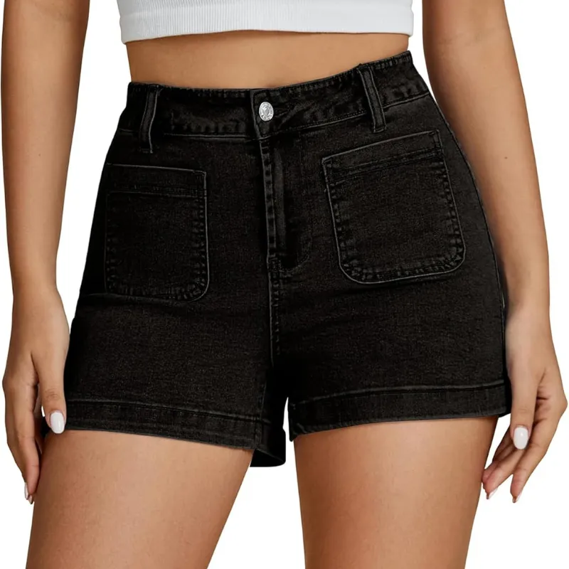 Denim Utility Shorts With High Rise And Functional Pockets