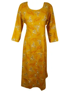 Designer Anarkali Beautiful Yellow Printed Handmade Dresses L