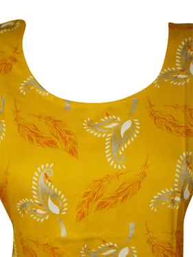 Designer Anarkali Beautiful Yellow Printed Handmade Dresses L