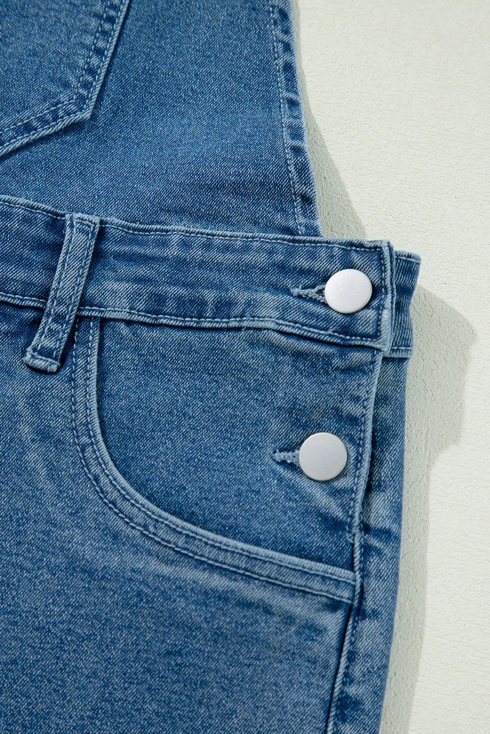 Dusk Blue Adjustable Tie Straps Cropped Wide Leg Denim Overalls