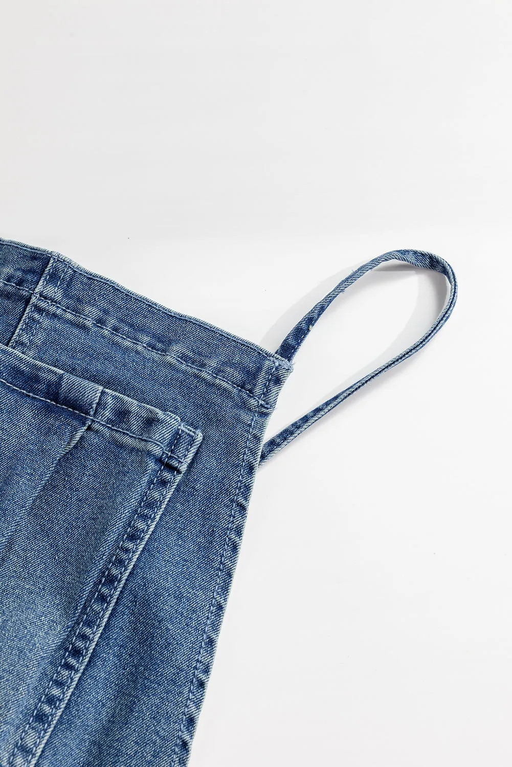 Dusk Blue Adjustable Tie Straps Cropped Wide Leg Denim Overalls