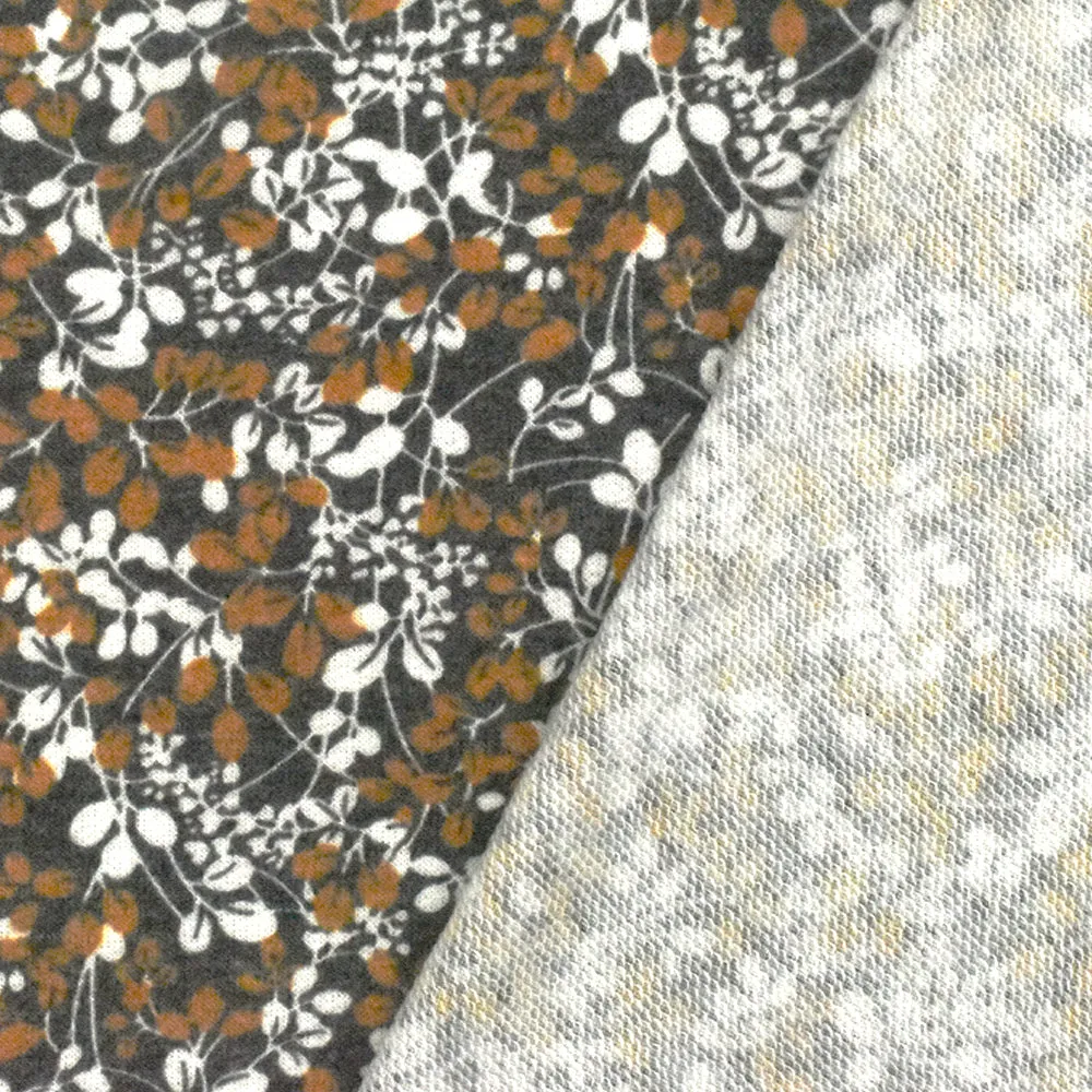 Dusty Black-Multi Floral Print Stretch Poly-Cotton French Terry Knit Fabric