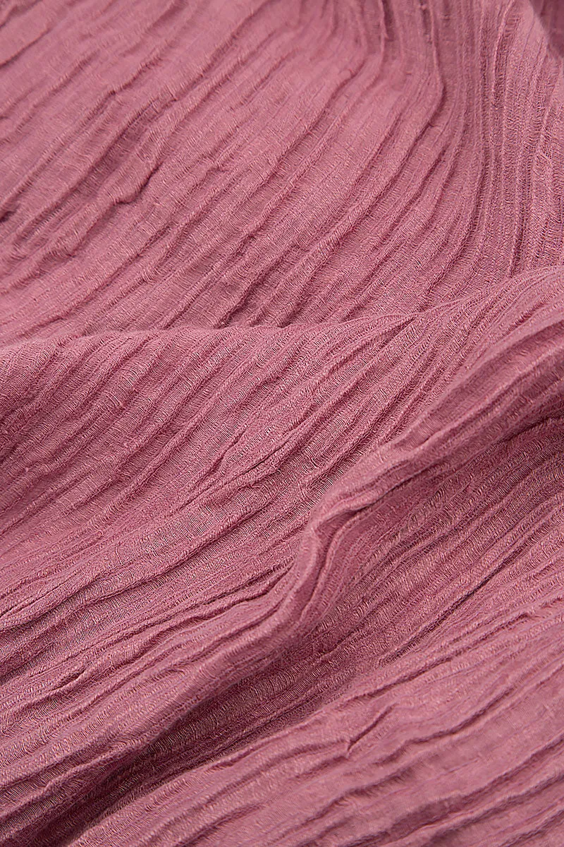 Flared Pockets Crinkled Mauve Taupe Silk Blouse