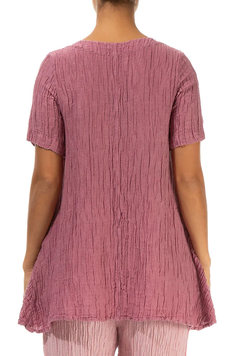 Flared Pockets Crinkled Mauve Taupe Silk Blouse