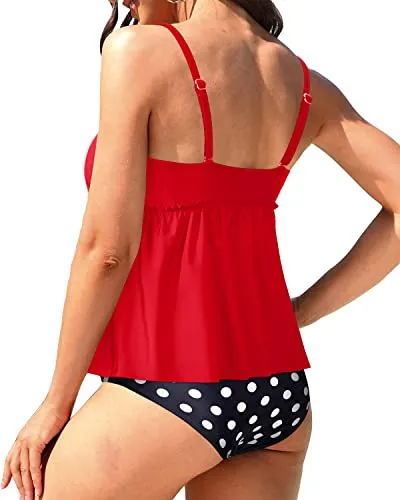 Flattering Peplum Tankini Swimsuit For Teen Girls-Red Dot