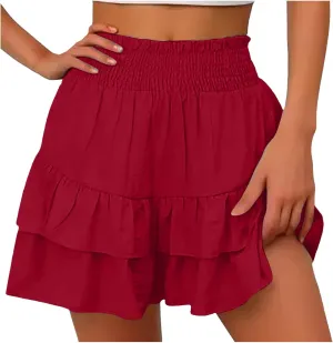 Flowy Shorts for Women Casual Elastic High Waisted Boho Skorts Ruffle Mini Skirts Running Tennis Butterfly Shorts