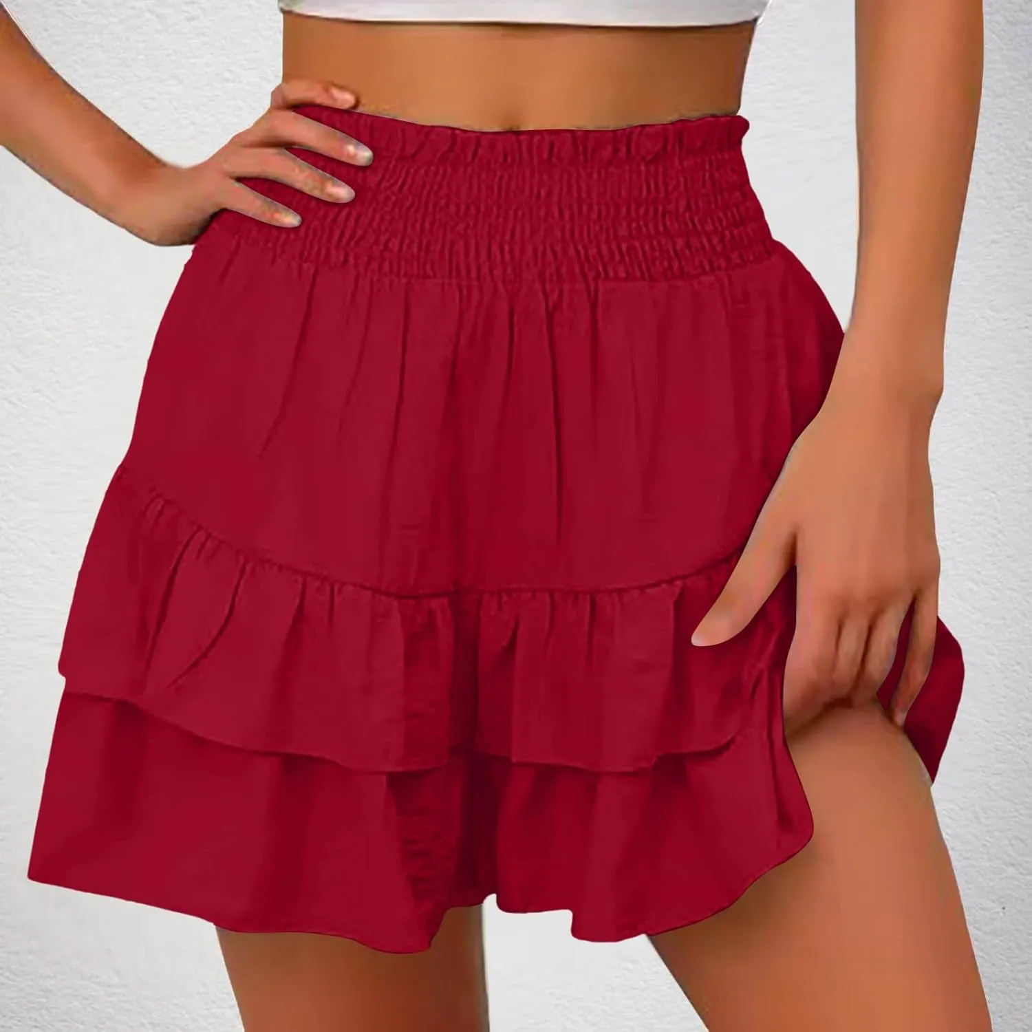 Flowy Shorts for Women Casual Elastic High Waisted Boho Skorts Ruffle Mini Skirts Running Tennis Butterfly Shorts